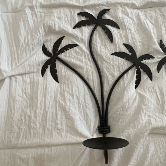 Set of 2 black metal palm tree candle holder wall decor - Picture 6 of 10